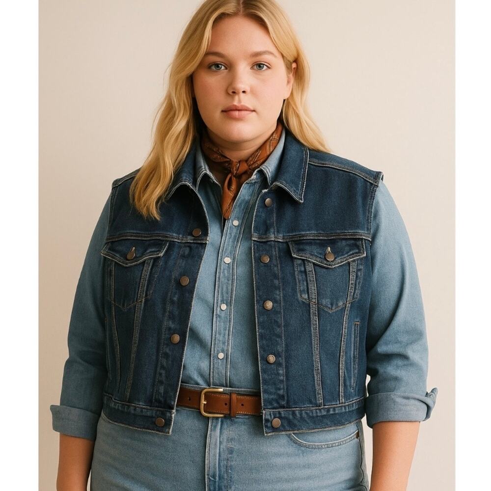 NWT Judy Blue Reversible Buffalo Plaid Flannel Denim Jacket Vest Size 3 XL